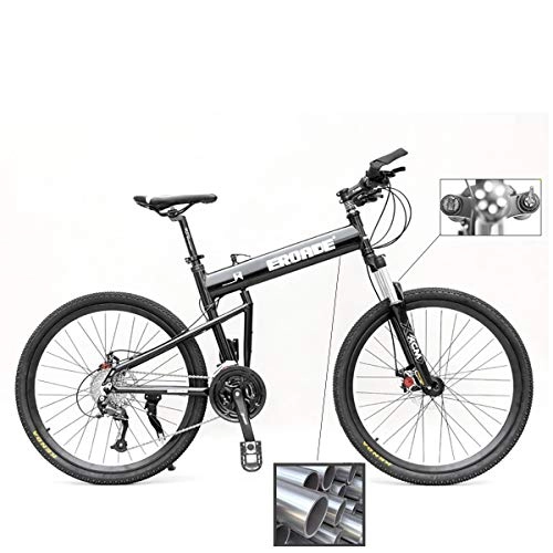 Bicicletas de montaña plegables : PXQ 26 Pulgadas Adulto Plegable Bicicleta de montaña Marco de aleación de Aluminio y 5.5 CM Ancho neumático Shimano M610 30 Velocidad Off-Road Bicicleta con Freno de Disco y Amortiguador, Black