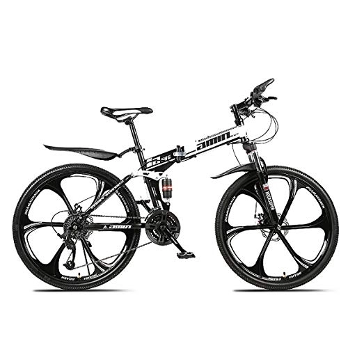 Bicicletas de montaña plegables : PXQ Adultos Bicicleta de montaña 21 / 24 / 27 / 30 velocidades Plegable Off-Road Bicicleta con Frenos de Disco Dual, 24 / 26 Pulgadas de Alto Carbono Suave Bicicleta de Cola, Black, A24Inch21S