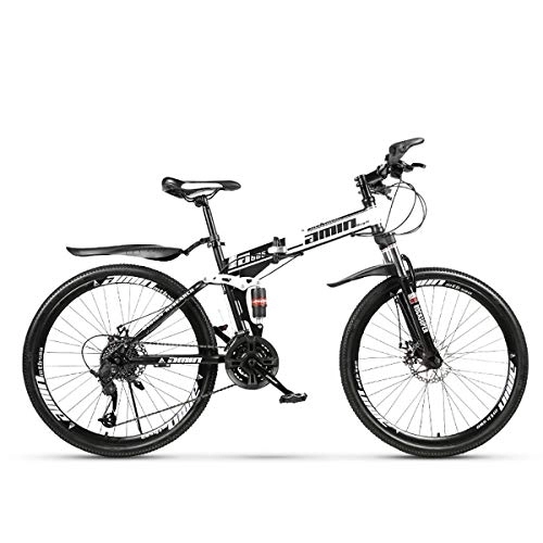 Bicicletas de montaña plegables : PXQ Adultos Bicicleta de montaña 21 / 24 / 27 / 30 velocidades Plegable Off-Road Bicicleta con Frenos de Disco Dual, 24 / 26 Pulgadas de Alto Carbono Suave Bicicleta de Cola, Black, D24Inch21S