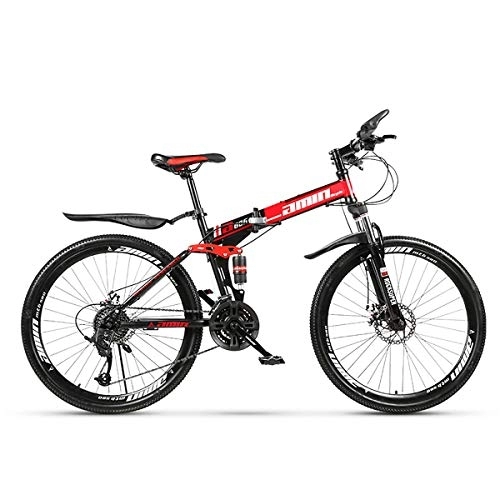 Bicicletas de montaña plegables : PXQ Adultos Bicicleta de montaña 21 / 24 / 27 / 30 velocidades Plegable Off-Road Bicicleta con Frenos de Disco Dual, 24 / 26 Pulgadas de Alto Carbono Suave Bicicleta de Cola, Red, D26Inch30S