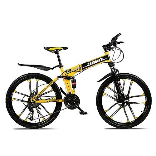 Bicicletas de montaña plegables : PXQ Adultos Bicicleta de montaña 21 / 24 / 27 / 30 velocidades Plegable Off-Road Bicicleta con Frenos de Disco Dual, 24 / 26 Pulgadas de Alto Carbono Suave Bicicleta de Cola, Yellow, C24Inch30S