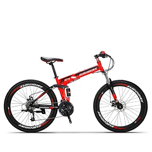Bicicletas de montaña plegables : PXQ Adultos Plegable Bicicleta de montaña 26 Pulgadas de Alto Carbono Suave Cola Bicicleta 21 / 27 velocidades Frenos de Disco Dual Bicicleta de cercanías, Red, 27Speed