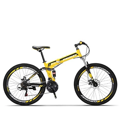 Bicicletas de montaña plegables : PXQ Adultos Plegable Bicicleta de montaña 26 Pulgadas de Alto Carbono Suave Cola Bicicleta 21 / 27 velocidades Frenos de Disco Dual Bicicleta de cercanías, Yellow, 21Speed