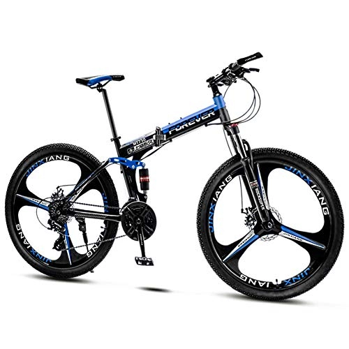 Bicicletas de montaña plegables : QMMD Bicicleta Plegable Bicicleta Montaña, 26 Pulgadas Doble Freno Disco Bicicleta BTT, Adulto Cuadro de Acero Bicicleta Plegable, 21-24-27-30-Velocidades, Blue 3 Spoke, 30 Speed