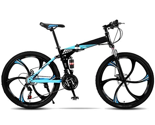 Bicicletas de montaña plegables : RENXR 24 Pulgadas Bicicleta Plegable Bicicleta De Montaña 27-Zoom Speed Doble Disco Bicicletas De Doble Suspensión Ligero Fuera del Camino Velocidad Variable, Azul