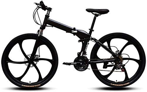 Bicicletas de montaña plegables : RENXR 26Inch Bici De Montaña Plegable Absorción De Impactos Velocidad Variable Fuera del Camino Anti-Neumáticos Masculino Y Femenino Señora Adulta Bicicletas, Negro