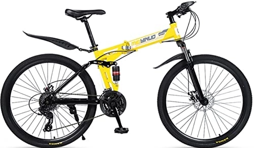 Bicicletas de montaña plegables : Retro Bicicleta Plegable De 26 Pulgadas 21 Velocidades Bicicleta Montaña Bicicleta Doble Suspension Bicicletas Urbanas, Para Adultos Adolescentes Estudiante Yellow, 26 inches