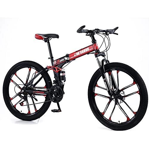 Bicicletas de montaña plegables : RMBDD Bicicleta de Montaña Plegable de 26 Pulgadas, Bicicleta de Trail de Montaña para Adultos 24 Velocidades, MTB de Suspensión Completa, Frenos de Disco Doble, para 5'3"a 5'7" Unisex