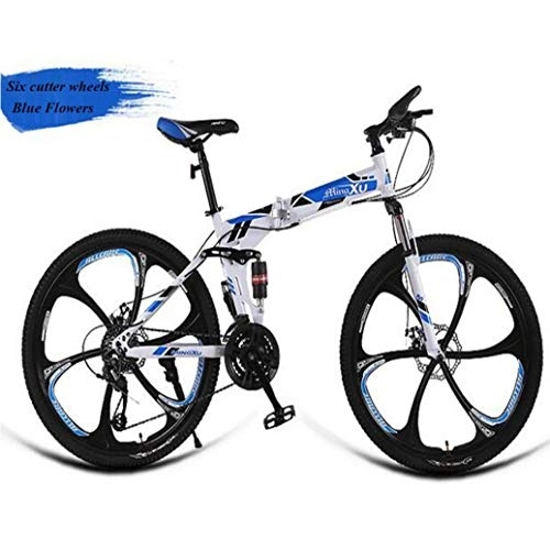 Bicicletas de montaña plegables : RPOLY Bicicleta de Montaña Plegable, 21 Velocidad Bici Plegable, Choque Dual del Freno de Disco, Adulto Fuera de la Carretera de Velocidad Variable Bicicleta, Blue_24 Inch
