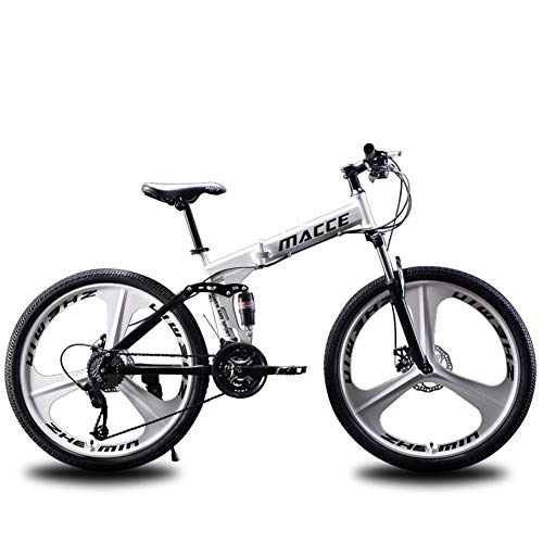 Bicicletas de montaña plegables : RR-YRL 24 Bicicleta Plegable Pulgadas, chasis de Acero al Carbono de Bicicletas de montaña, 27 de Velocidad, Doble Freno de Disco, Adulto Unisex, White 27 Speed