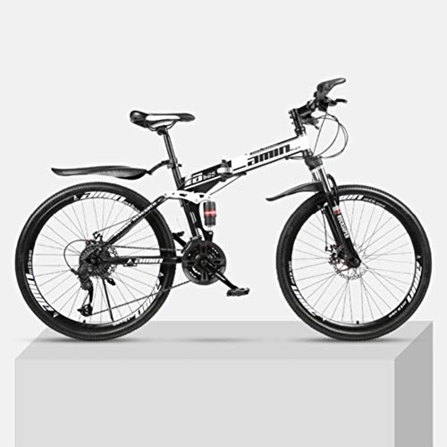 Bicicletas de montaña plegables : RR-YRL Montaña Plegable de 26 Pulgadas de la Bicicleta, la suspensión Completa del Marco MTB Acero de Alto Carbono, Frenos de Doble Disco, PVC Pedales y apretones de Goma, White 24 Shift