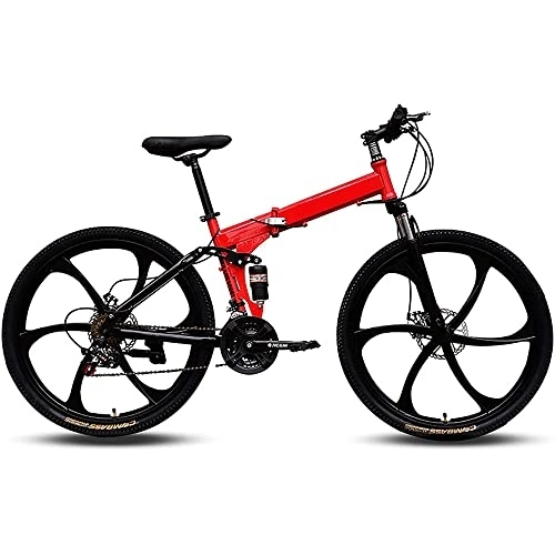 Bicicletas de montaña plegables : RSDSA Bicicleta Plegable De Freno De Disco Dual, Cómoda Bicicleta De Montaña Plegable Ligera Portátil Portátil Adulto Estudiante Ligero, Rojo, 27speed