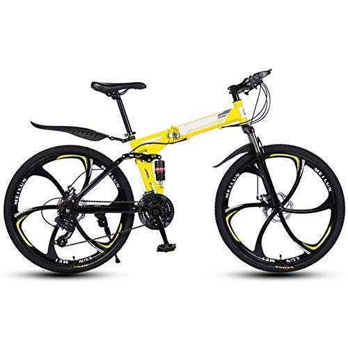 Bicicletas de montaña plegables : RTRD Bicicleta de montaña plegable, Bicicleta de suspensión completa de 24 velocidades, Frenos de disco para hombre de bicicleta de 26 pulgadas con marco de acero plegable de alto carbono