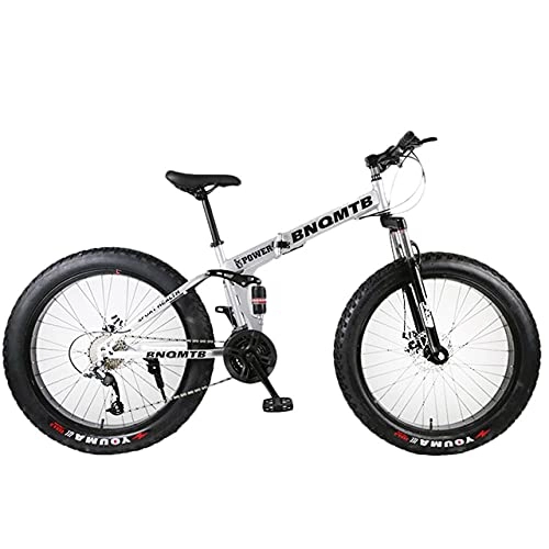 Bicicletas de montaña plegables : Rueda de 24 Pulgadas Bicicleta de montaña de 21 velocidades Moto de Nieve de Playa Bicicleta de Carretera Plegable para Adultos Marco de Acero de Alto Carbono para Hombres MTB-Silver_21_Speed