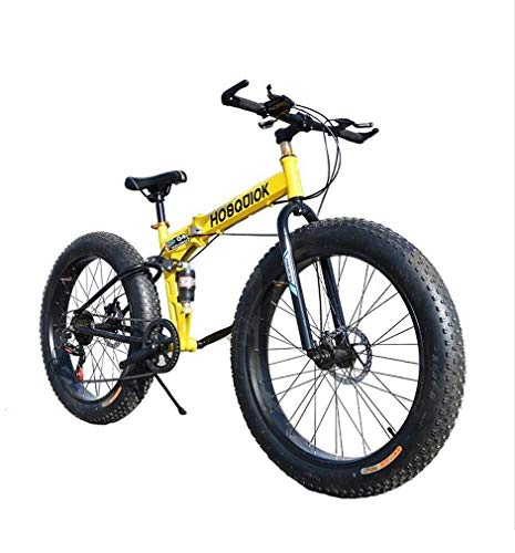 Bicicletas de montaña plegables : SADGE Bike Fat Tire 24 Montaa Velocidad de Bicicletas Playa Nieve Bicicletas, 20 Pulgadas, Llantas de Ruedas Grandes MTB Bicicleta para los Hombres Adultos de Doble Freno de Disco Amarillo