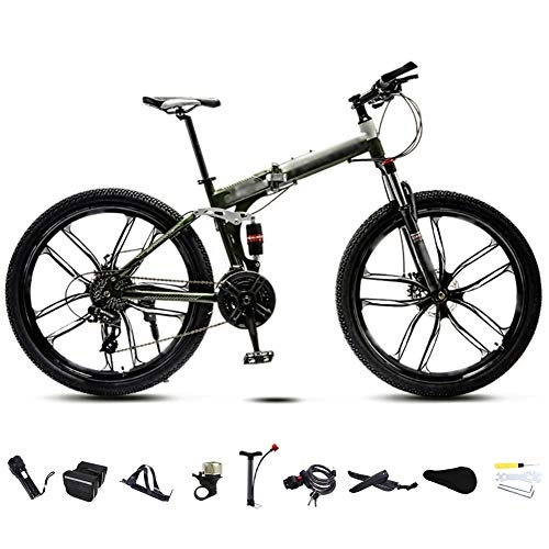 Bicicletas de montaña plegables : SHIN 24 Pulgadas 26 Pulgadas Bicicleta de Montaña Unisex, Bici MTB Adulto, Bicicleta MTB Plegable, 30 Velocidades Bicicleta Adulto con Doble Freno Disco / Verde / C Wheel / 24