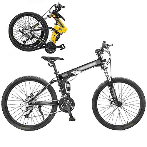 Bicicletas de montaña plegables : SHIN 26 Pulgadas Bicicleta de Montaña Unisex, Bici MTB Adulto con Doble Freno Disco, Bicicleta MTB Plegable, 27 Velocidades Bicicleta Adulto / Negro