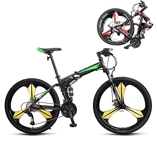 Bicicletas de montaña plegables : SHIN 26 Pulgadas Bicicleta de Montaña Unisex, Bici MTB Adulto con Doble Freno Disco, Bicicleta MTB Plegable, 27 Velocidades Bicicleta Adulto / Verde