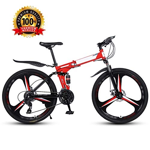 Bicicletas de montaña plegables : SHIN 26 Pulgadas Bicicleta de Montaña Unisex, Bici MTB Plegable, 27 Velocidades Bicicleta Adulto con Doble Freno Disco, Bici para Hombre y Mujerc / Red