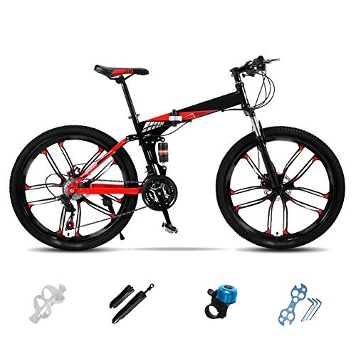 Bicicletas de montaña plegables : SHIN Bici de Montaña Unisex, Bicicleta MTB Adulto, 24 Pulgadas, 26 Pulgadas, Bicicleta MTB Plegable con Doble Freno Disco, 27 Velocidades Bici Adulto / Red / 24