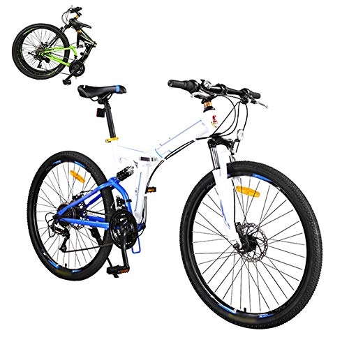 Bicicletas de montaña plegables : SHIN Bicicleta de Montaña Plegable, 24 Velocidades, Bicicleta Adulto, 26 Pulgadas Bici para Hombre y Mujerc, MTB con Freno Disco y Full Suspension / Blue