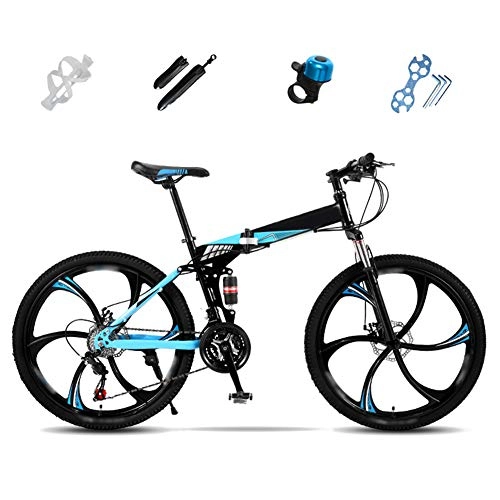 Bicicletas de montaña plegables : SHIN MTB Bici para Adulto, 24 Pulgadas, 26 Pulgadas, Bicicleta de Montaña Plegable, 27 Velocidades Bicicleta Juvenil, Doble Freno Disco / Blue / 24