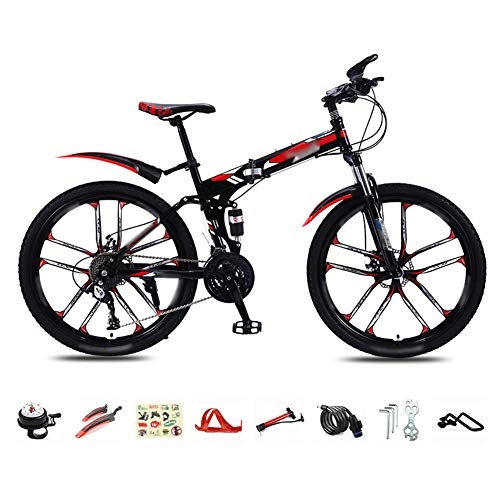 Bicicletas de montaña plegables : SHIN MTB Bici para Adulto, 26 Pulgadas Bicicleta de Montaña Plegable, 30 Velocidades Velocidad Variable Bicicleta Juvenil, Doble Freno Disco / Red / B Wheel