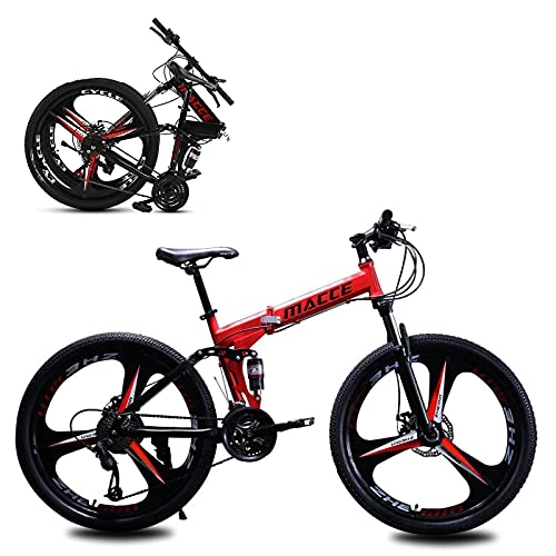 Bicicletas de montaña plegables : SHUI 24 Pulgadas Bicicleta De Montaña Plegable, MTB Antideslizante De 3 Rayos, Bicicleta De Moda para Hombre / Mujer / Adolescente, 21 / 24 / 27 Velocidades Opcional Red-24sp
