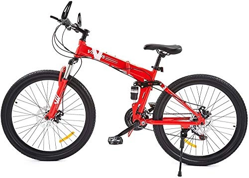 Bicicletas de montaña plegables : SYCY Bicicleta de montaña de 21 velocidades con Frenos de Disco Doble, Bicicleta Todo Terreno de 26 Pulgadas con Asiento Ajustable de suspensión Total Bicicleta Plegable Todo Terreno-Rojo