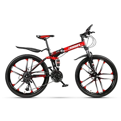 Bicicletas de montaña plegables : TOPYL Bicicletas De Montaña Plegables, Alto-Carbono Acero Rígida Bicicleta De Montaña, Ultra-luz Portátil Carbike Permanente Bicicleta Bicicleta Adultos Hombres Rojo-10 Spoke 26", 30 Velocidad
