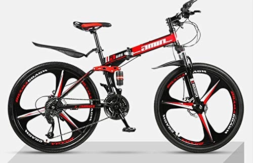 Bicicletas de montaña plegables : Unknow Bicicletas De Montaña Plegables, Freno De Doble Disco De 26"Y 24 Velocidades, Suspensión Antideslizante, Cuadro De Acero con Alto Contenido De Carbono -(Tres Cuchillas) -Negro Rojo 1