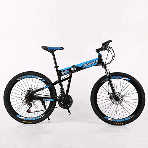 Bicicletas de montaña plegables : VANYA Adulto Plegable de cercanas Bicicletas 21 Velocidad de Choque de Bicicletas de montaña del Amortiguador 24 / 26 Pulgadas con un Solo botn Ciclo Plegable Velocidad City, Azul, 26inches