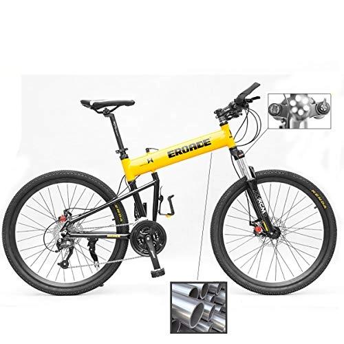 Bicicletas de montaña plegables : W&TT Adulto 26 Pulgadas Plegable Bicicleta de montaña Shimano M610 30 Velocidad Off-Road Bicicleta con Freno de Disco y Amortiguador, Marco de aleacin de Aluminio y 5.5 CM Ancho neumtico, Yellow