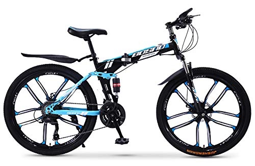 Bicicletas de montaña plegables : WANG-L Bicicletas De Montaña Plegables De 26 Pulgadas para Adultos Hombres Mujeres Doble Absorción De Impactos Todoterreno Velocidad Variable Carreras Bicicleta MTB, Blue-30speed / 26inches