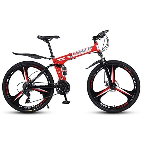 Bicicletas de montaña plegables : WFIZNB Bicicleta de montaña Plegable 26 Pulgadas 27 velocidades Estructura de Acero al Carbono Motion Mechanics Velocidad Variable Bicicletas de montaña de Doble suspensión Rojo, 3 Knives