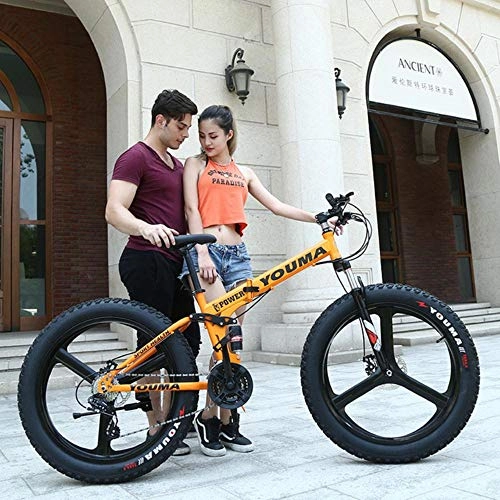 Bicicletas de montaña plegables : WND Tire Fat Bike Inch Bicicleta de montaña para Nieve para Adultos, Naranja, 26 Pulgadas y 7 velocidades
