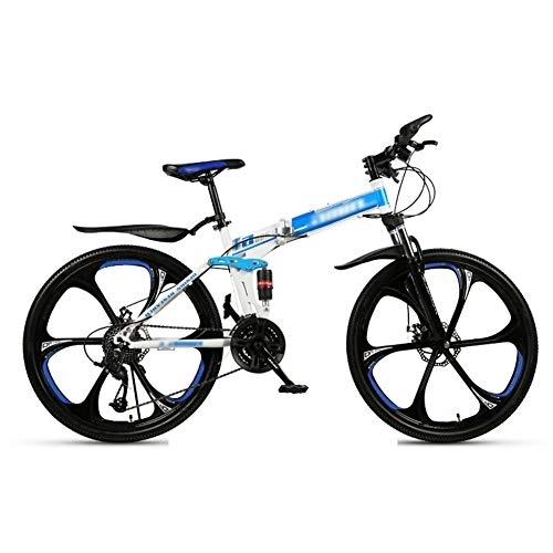 Bicicletas de montaña plegables : WYZDQ Absorción de Trabajo portátil de Bicicletas Hombres y de Mujeres Choque Variable Plegable Bicicleta de montaña para Adultos Velocidad Carreras Off-Road, Azul, 24 Speed (24 Inches)