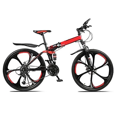 Bicicletas de montaña plegables : WYZDQ Absorción de Trabajo portátil de Bicicletas Hombres y de Mujeres Choque Variable Plegable Bicicleta de montaña para Adultos Velocidad Carreras Off-Road, Rojo, 24 Speed (26 Inches)