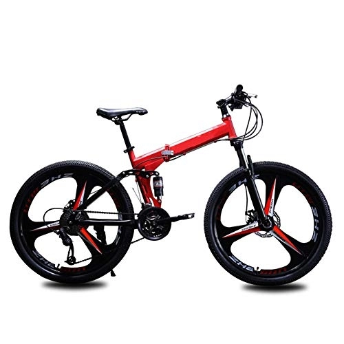 Bicicletas de montaña plegables : WYZDQ Bicicleta de montaña Bicicleta Plegable 24 / 26 Pulgadas Hombres de 21 / 24 / 27 Velocidad Amortiguador señoras de la Bicicleta portátil, Red 21 Speed, 24 Inches