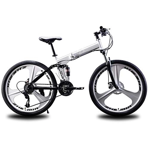 Bicicletas de montaña plegables : WYZDQ Bicicleta de montaña Bicicleta Plegable 24 / 26 Pulgadas Hombres de 21 / 24 / 27 Velocidad Amortiguador señoras de la Bicicleta portátil, White 21 Speed, 24 Inches