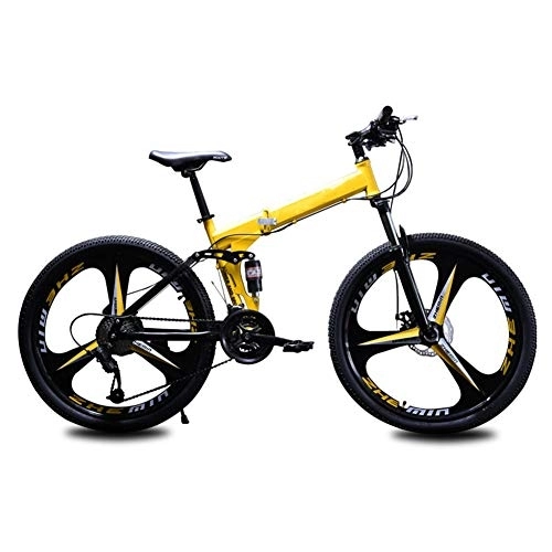 Bicicletas de montaña plegables : WYZDQ Bicicleta de montaña Bicicleta Plegable 24 / 26 Pulgadas Hombres de 21 / 24 / 27 Velocidad Amortiguador señoras de la Bicicleta portátil, Yellow 21 Speed, 24 Inches