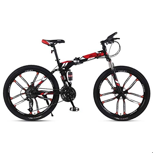 Bicicletas de montaña plegables : WZB Bicicleta de montaña 21 / 24 / 27 Velocidad Marco de Acero 26 Pulgadas Ruedas Plegables de 10 radios Bicicleta Plegable, Rojo, 24 velocidades