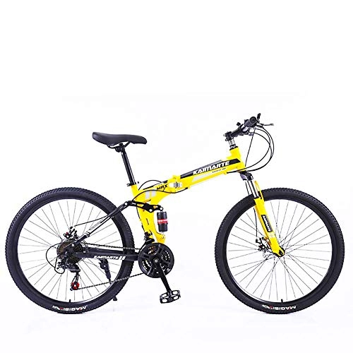 Bicicletas de montaña plegables : XHCP Bicicleta de montaña Outroad de 21 velocidades para Hombres, Bicicleta Plegable de 24 / 26 Pulgadas, Freno Doble de Disco, suspensión Completa, Bicicletas Antideslizantes
