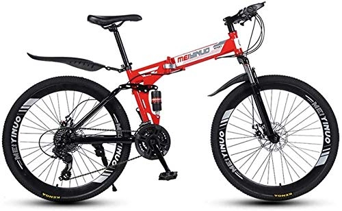 Bicicletas de montaña plegables : XXCZB 26In Bicicleta de montaña de 24 velocidades para Adultos Peso Ligero Aluminio Suspensión Completa Cuadro Suspensión Horquilla Freno de Disco Rojo B