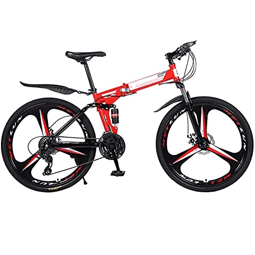 Bicicletas de montaña plegables : YARUMD FOOD Bicicleta de montaña unisex con ruedas de 26 pulgadas, marco de acero, plegable, 24 velocidades, freno de disco doble, color rojo