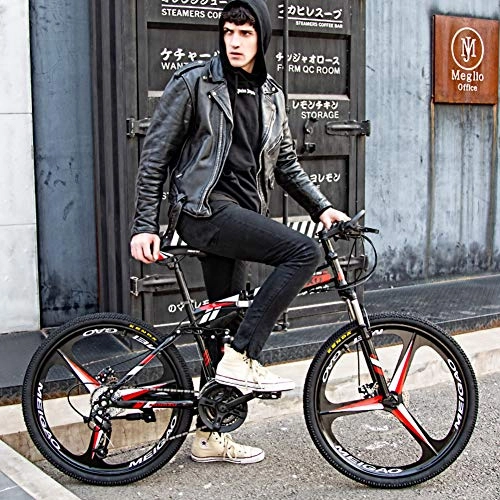 Bicicletas de montaña plegables : YB&GQ 24 Velocidades Plegable Bicicleta De Montaña, 24in MTB Bicicleta Bicicleta Plegable Suspensión Completa Bicicleta De Montaña Doble Disco Frenos Rojo-24 Pulgadas 24 Velocidades