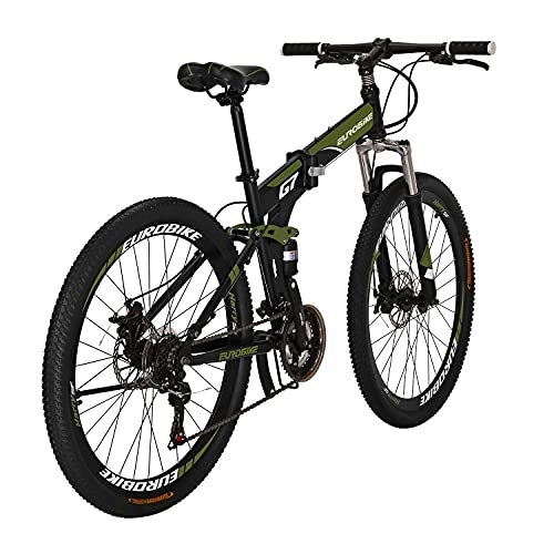 Bicicletas de montaña plegables : YH-G7 Bicicleta de montaña plegable Ruedas de 27.5 pulgadas 21 velocidades Suspensión completa Frenos de disco dobles Bicicleta de marco plegable para hombre (verde multirayo)