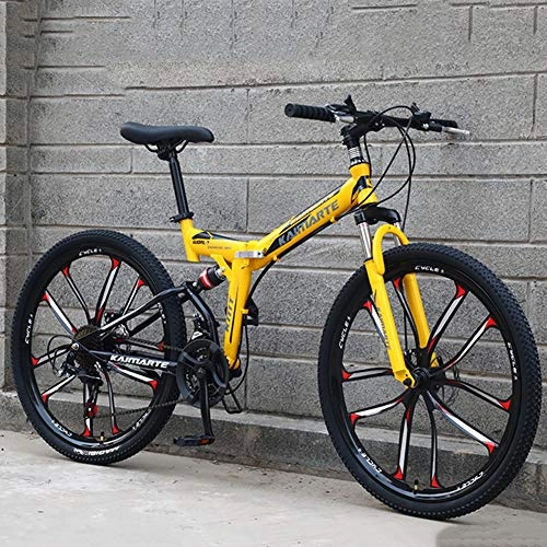 Bicicletas de montaña plegables : Yike Bicicleta de montaña de 26 Pulgadas Engranajes de Acero de Alto Carbono Frenos de Disco Doble Adulto Estudiante Bicicleta de montaña Unisex Adulto