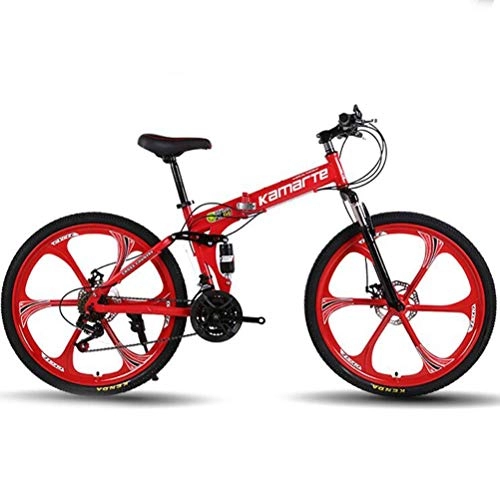 Bicicletas de montaña plegables : YOUSR Bicicleta De Carretera De Acero De Alto Carbono Plegable De 24 Pulgadas con Ruedas, Bicicleta De Montaa Hbrida para Viajeros Urbanos Red 21 Speed