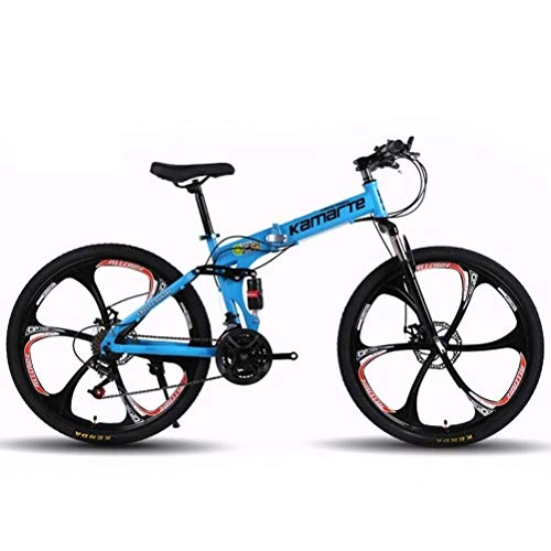 Bicicletas de montaña plegables : YOUSR Bicicleta De Carretera De Acero De Alto Carbono Plegable De 24 Pulgadas con Ruedas, Bicicleta De Montaña Híbrida para Viajeros Urbanos Blue 27 Speed